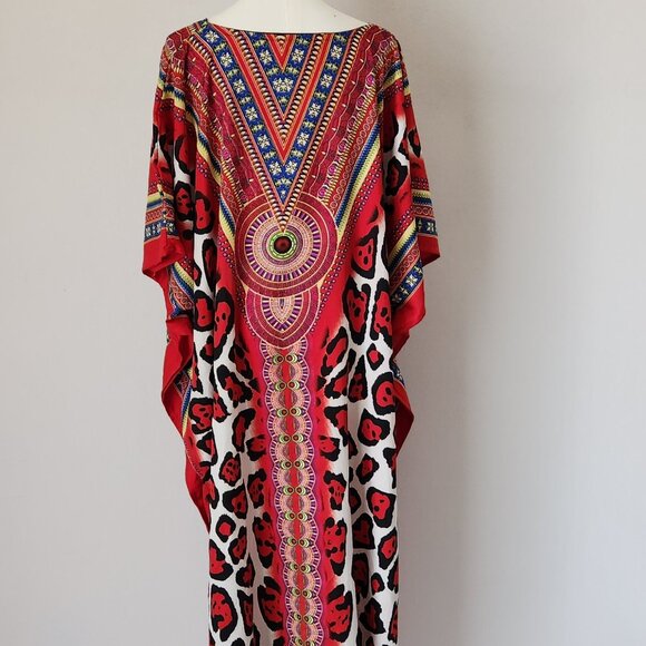 WINLAR Tribal Boho Satin Maxi Kaftan MuuMuu Dress Polyester Multicolor - Picture 4 of 8